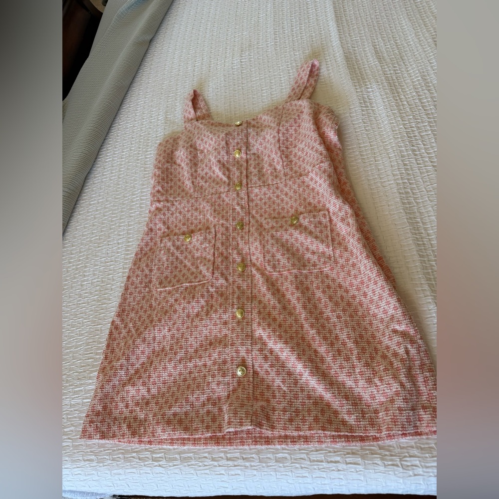 Rachel Zoe pink white gold tweed metallic sleeveless dress